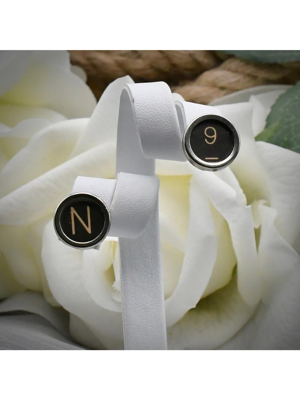 Vintage Typewriter Key Earrings Upcycled Jewelry Letter N Number 9 Steampunk